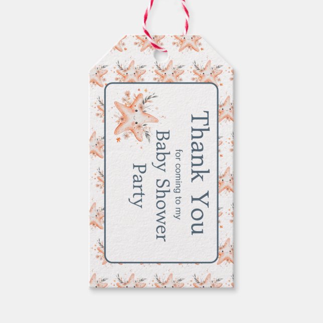 Etiqueta Para Presente Cute Floral Starfish Baby Shower (Frente)