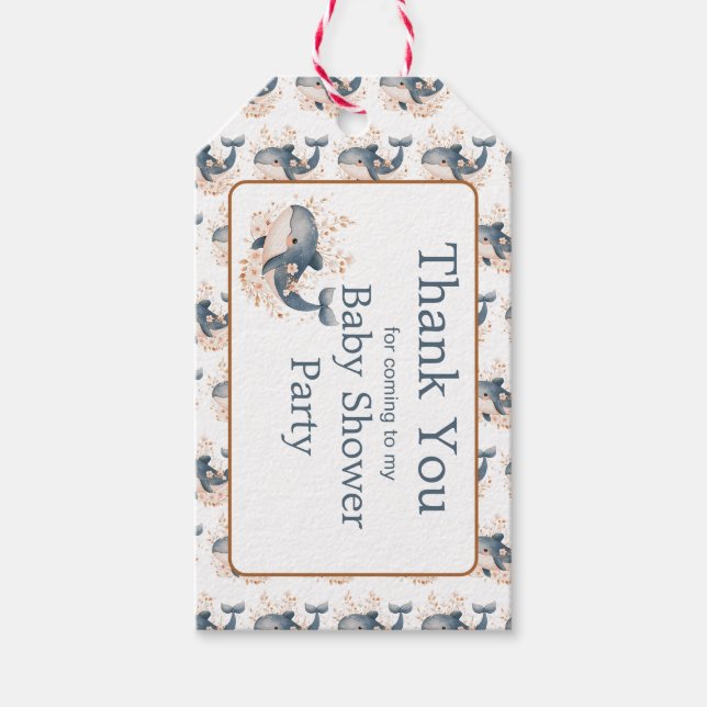 Etiqueta Para Presente Cute Floral Whale Baby Shower (Frente)
