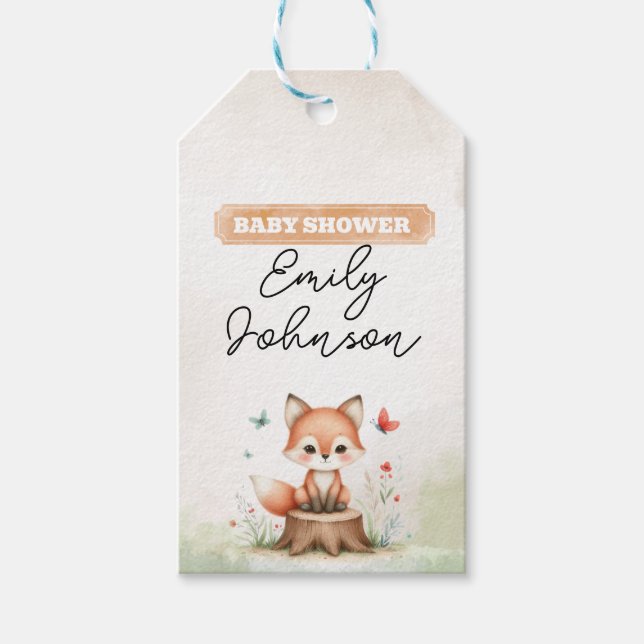 Etiqueta Para Presente Cute fox baby shower  (Frente)