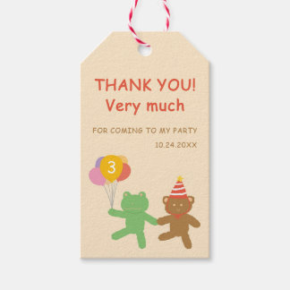 Etiqueta Para Presente Cute Frog & Bear Birthday Party Vertical Favor Tag