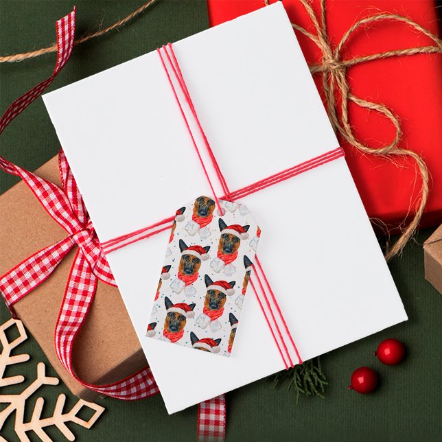 Etiqueta Para Presente Cute German Shepherd Dog Christmas Pattern (Criador carregado)