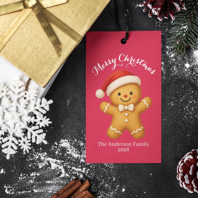 Etiqueta Para Presente Cute Gingerbread Man with Santa Hat -  (Criador carregado)