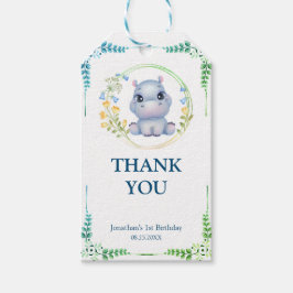 Etiqueta Para Presente Cute Hippopotamus Flower Wreath Aniversário Obriga