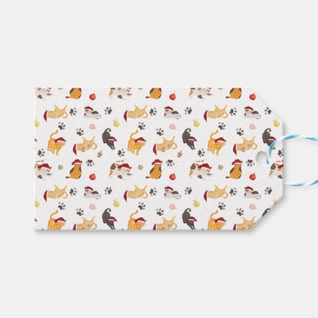 Etiqueta Para Presente Cute Holiday Cat Pattern (Frente (horizontal))