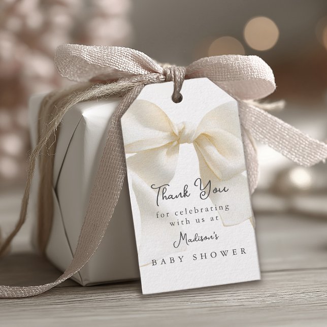 Etiqueta Para Presente Cute Ivory Coquette Bow Baby Shower (Criador carregado)