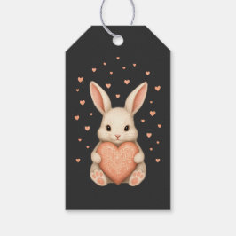 Etiqueta Para Presente Cute Little Bunny with Heart on Dark Charcoal