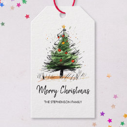 Etiqueta Para Presente Cute Modern Christmas Tree Sketch