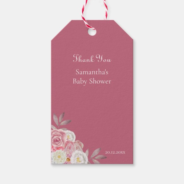 Etiqueta Para Presente Cute PInk Floral Baby Shower Agradecimento (Frente)
