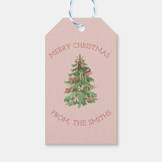 Etiqueta Para Presente Cute Pink Girly Christmas Tree Gift Stickers (Frente)