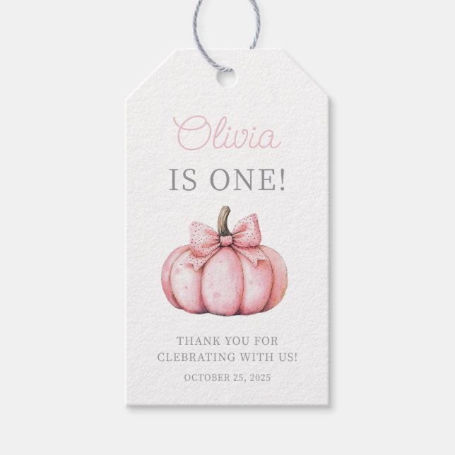 Etiqueta Para Presente Cute Pink Pumpkin Baby Girl 1st Birthday  (Frente)