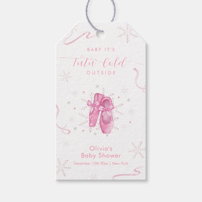 Etiqueta Para Presente Cute Pink Winter Snowflake Ballerina Baby Shower  (Frente)