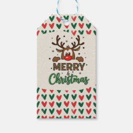 Etiqueta Para Presente Cute Reindeer Heart Pattern Christmas Gift Tag