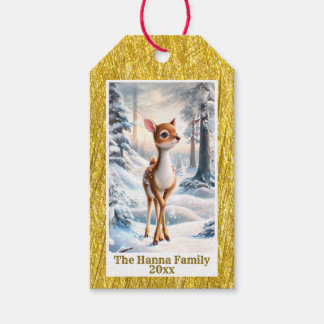 Etiqueta Para Presente Cute Reindeer in The Winter Forest Christmas