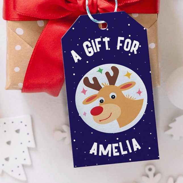 Etiqueta Para Presente Cute Reindeer Snowflakes Kid`s Name Christmas  (Criador carregado)