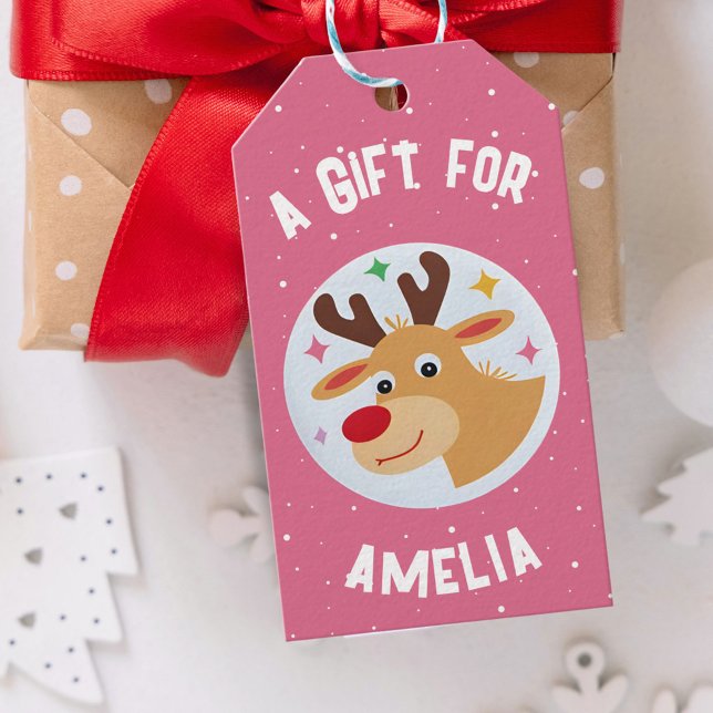 Etiqueta Para Presente Cute Reindeer Snowflakes Kid`s Name Christmas  (Criador carregado)