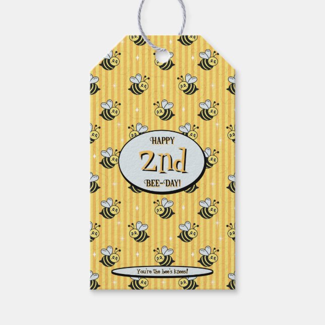 Etiqueta Para Presente Cute Retro Yellow Striped Bumblebee Birthday (Frente)