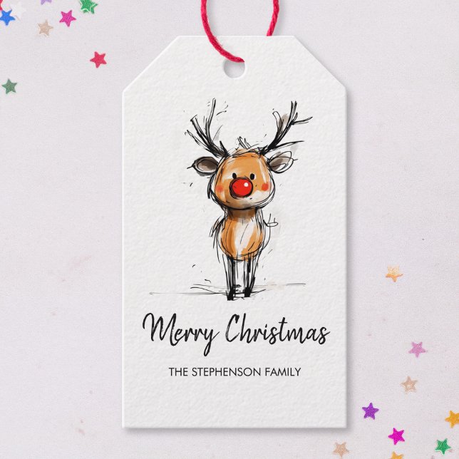 Etiqueta Para Presente Cute Rudolph Reindeer Merry Christmas (Criador carregado)