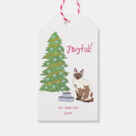 Etiqueta Para Presente Cute Siamese Cat with Tuna Joyful Christmas