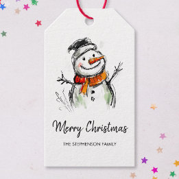 Etiqueta Para Presente Cute Snowman Hand Drawn Sketch Merry Christmas