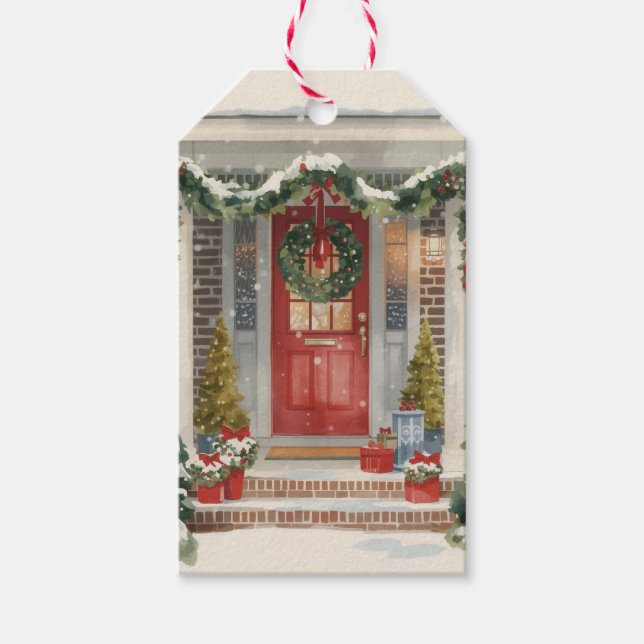 Etiqueta Para Presente Cute Snowy Christmas Porch  (Frente)