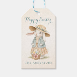 Etiqueta Para Presente Cute Vintage Bunny Girl Happy Easter