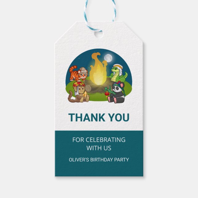 Etiqueta Para Presente Cute Wild Animals Jungle Camping Birthday Party  (Frente)