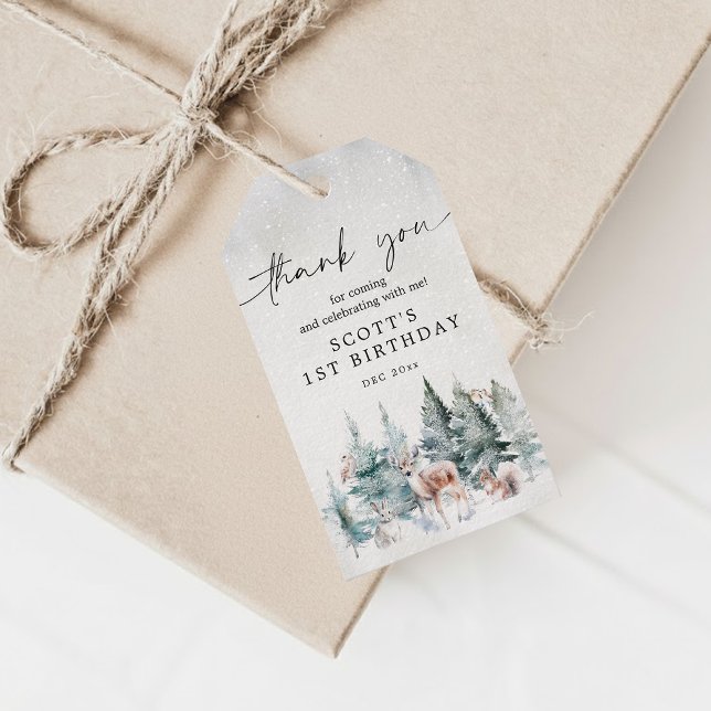Etiqueta Para Presente Cute Winter Animals Woodland ONEderland Birthday (Criador carregado)