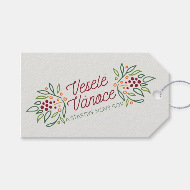 Etiqueta Para Presente Czech Language Merry Christmas & New Year  (Frente (horizontal))