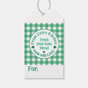 Etiqueta Para Presente Da Cozinha NAME Feito com Amor Verde Irlandês Xadr