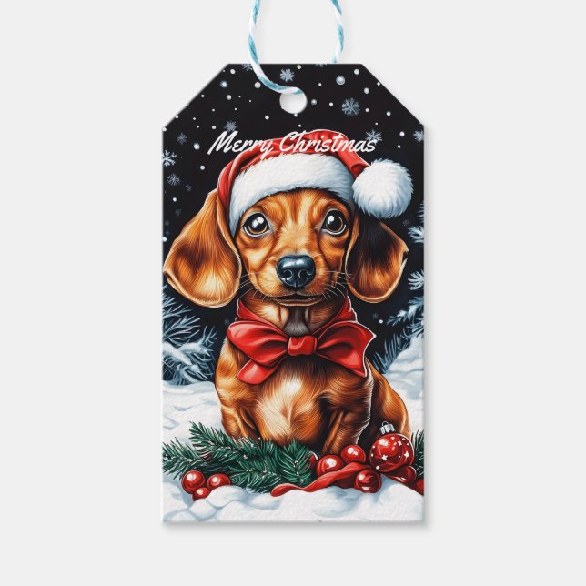 Etiqueta Para Presente Dachshund Christmas (Frente)