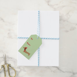 Etiqueta Para Presente Dachshund Christmas Green Gift Tags com String