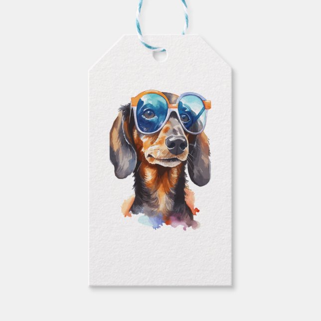 Etiqueta Para Presente Dachshund de óculos de sol  (Frente)