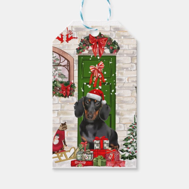Etiqueta Para Presente Dachshund Dog Christmas (Frente)