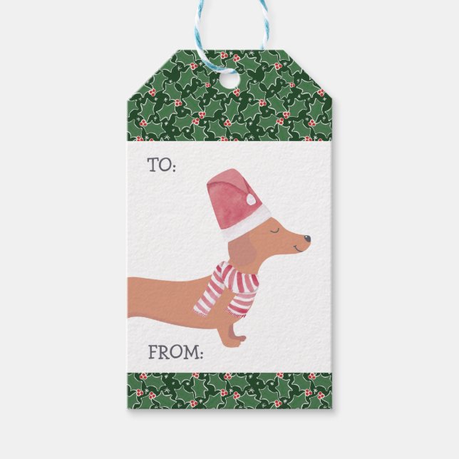 Etiqueta Para Presente Dachshund Dog Feliz Natal (Frente)