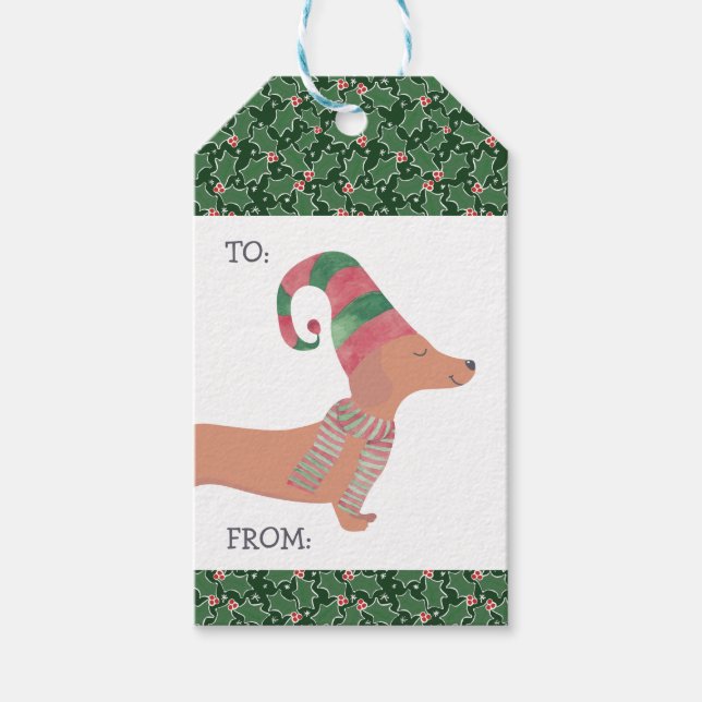 Etiqueta Para Presente Dachshund Dog Feliz Natal (Frente)