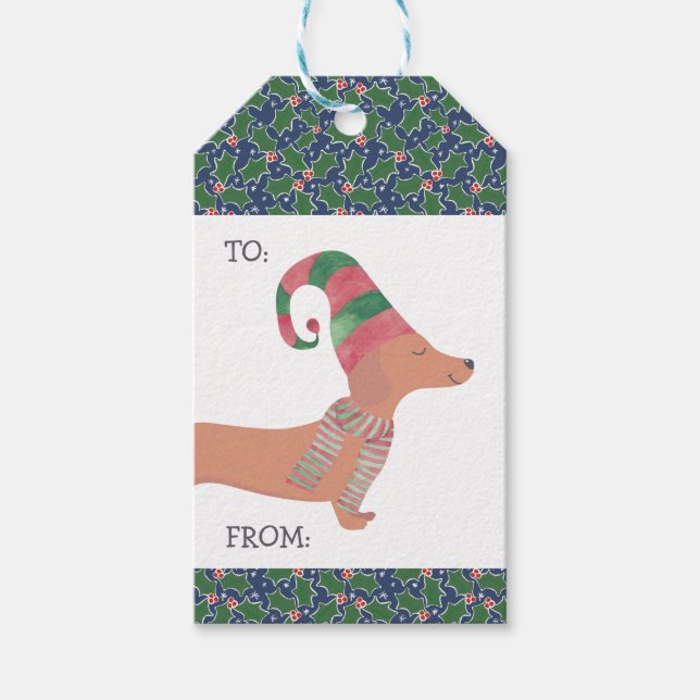 Etiqueta Para Presente Dachshund Dog Feliz Natal (Frente)