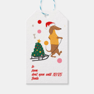 Etiqueta Para Presente Dachshund Doxie Winnie Dog Puppy Bright Christmas