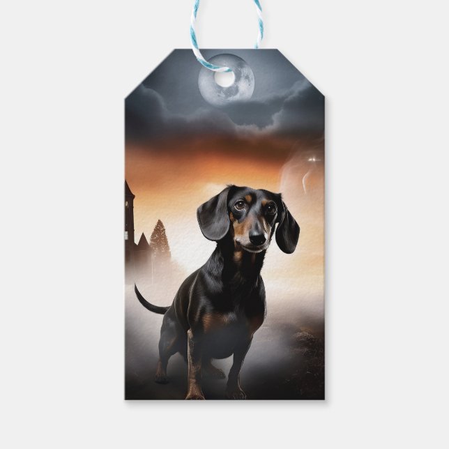 Etiqueta Para Presente Dachshund Halloween Scary (Frente)