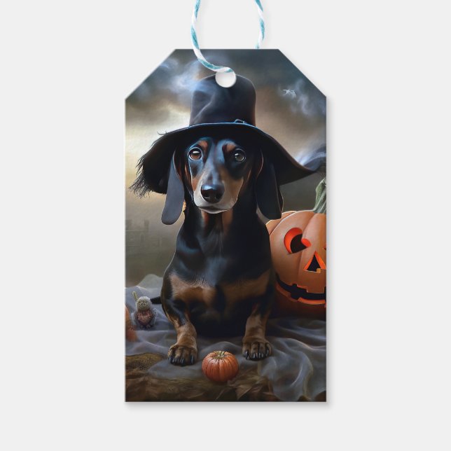Etiqueta Para Presente Dachshund Halloween Scary (Frente)