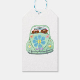 Etiqueta Para Presente Dachshund Hippies No Seu Carro Florido