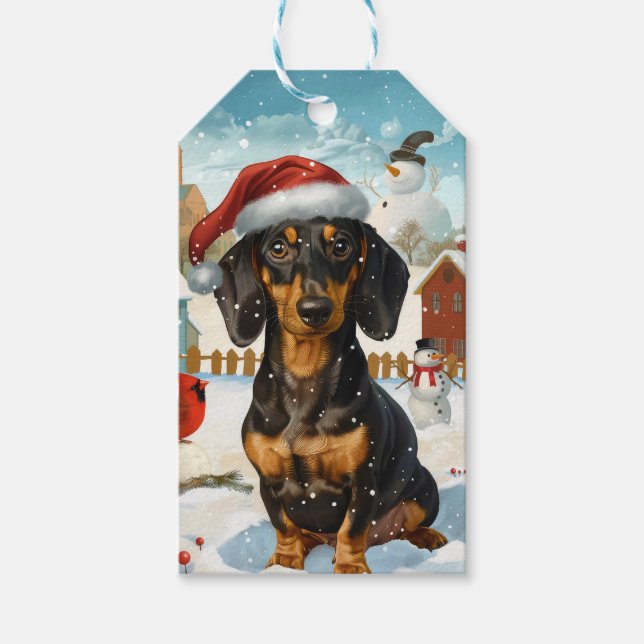 Etiqueta Para Presente Dachshund Winter Wonderland Natal Joy (Frente)