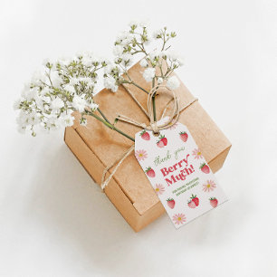Etiqueta Para Presente Daisy Rosa e Vermelho Obrigada Muito Aniversário