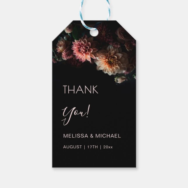 Etiqueta Para Presente Dark Floral Chrysanthemum Wedding Thank You (Frente)