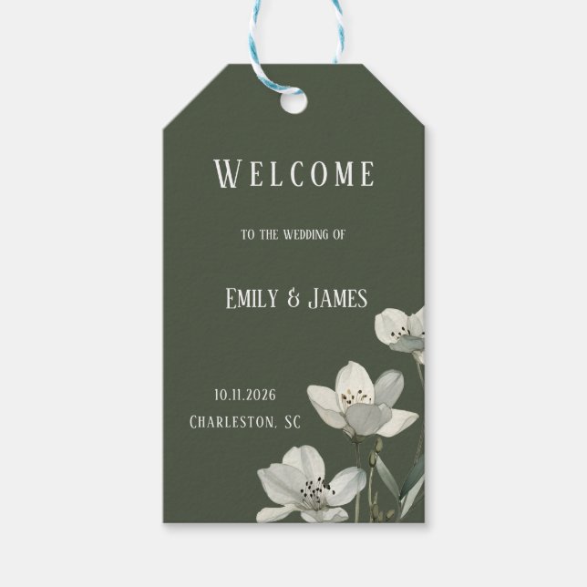 Etiqueta Para Presente Dark Sage Green Botanical Wedding (Frente)