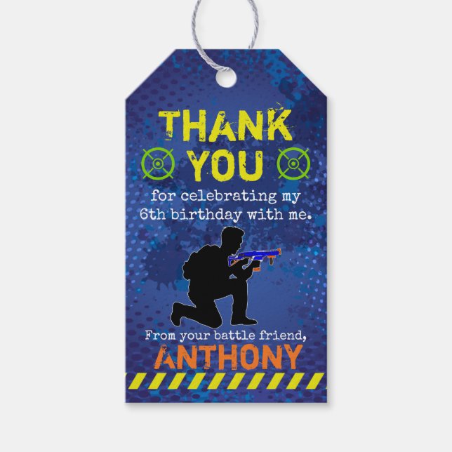 Etiqueta Para Presente Dart Wars Party Dart Gun Aniversário (Frente)