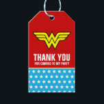 Etiqueta Para Presente DC Comics | Wonder Woman Logo | Happy Birthday<br><div class="desc">Thank your guests for attending your awesome birthday bash with these fun, retro gift tags inspired by the stars and stripes color scheme of Wonder Woman's iconic costume. Designed by DC Comics, Diana Prince's golden shield shines against the vivid colors and bold font. Your party guests will feel appreciated and...</div>