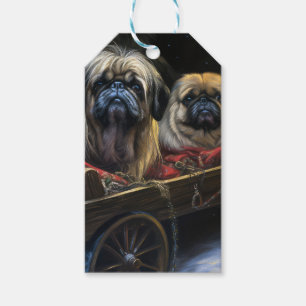 Etiqueta Para Presente Decoração de Natal de Pekingese Snowy Sleigh