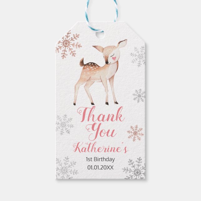 Etiqueta Para Presente Deer Winter ONEderland primeiro aniversario Dourad (Frente)