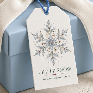 Etiqueta Para Presente Deixe Nevar Floral de Neve Azul Natal