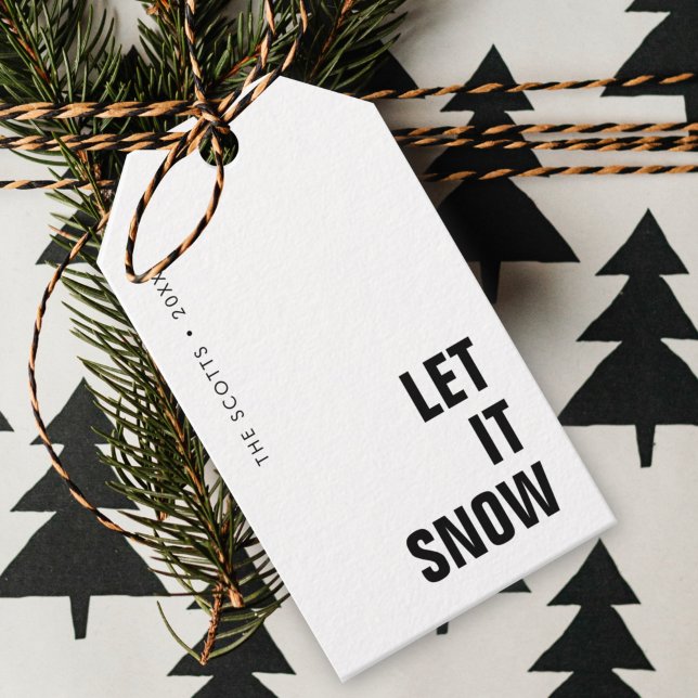 Etiqueta Para Presente Deixe nevar | Natal Mínimo Simples (“Let It Snow” gift tags by Guava, featuring modern black typography on crisp white background)